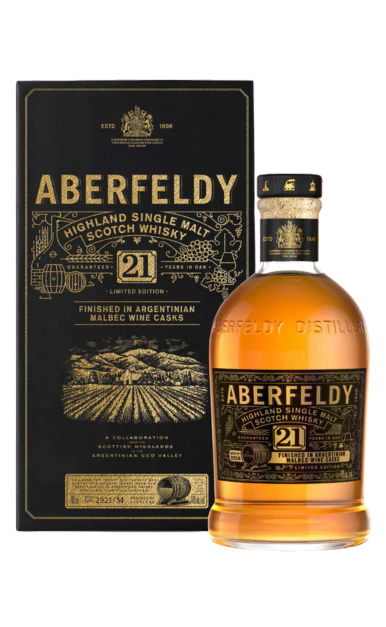 ABERFELDY SCOTCH SINGLE MALT FINISHED IN ARGENTINIAN MALBEC WINE CASK 21YR 750ML