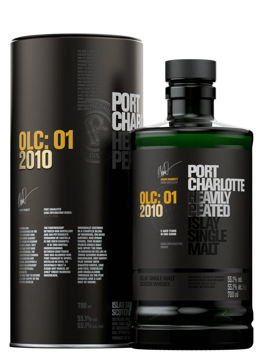 BRUICHLADDICH PORT CHARLOTTE SCOTCH SINGLE MALT ISLAY HEAVY PEATED OLC 01 2010 750ML