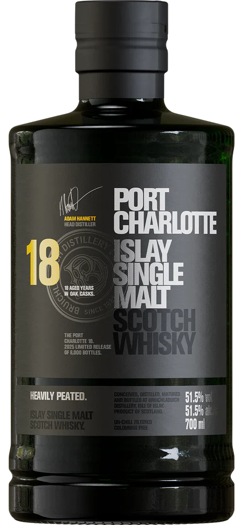 BRUICHLADDICH SCOTCH PORT CHARLOTTE SINGLE MALT ISLAY HEAVY PEATED 18YR 700ML