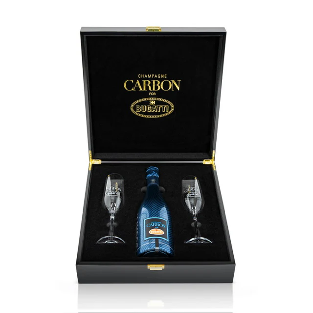 CARBON FOR BUGATTI CHAMPAGNE BUGATTI MILLESIME GIFT SET W/ FLUTES FRANCE 2002