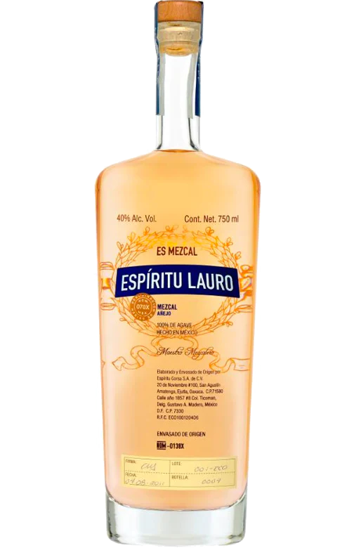 ESPIRITU LAURO MEZCAL ANEJO ARTESANAL ENSAMBLE ESPADIN Y KARWINSKII MEXICO 750ML