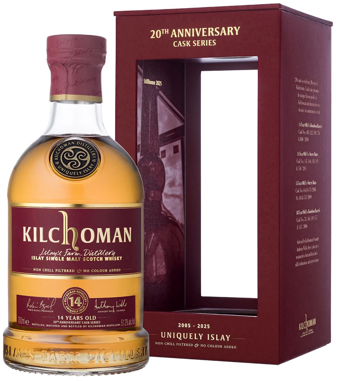 KILCHOMAN SCOTCH SINGLE MALT 20TH ANNIVERSARY CASK SERIES EX BOURBON ISLAY CASKS 14YR 750ML