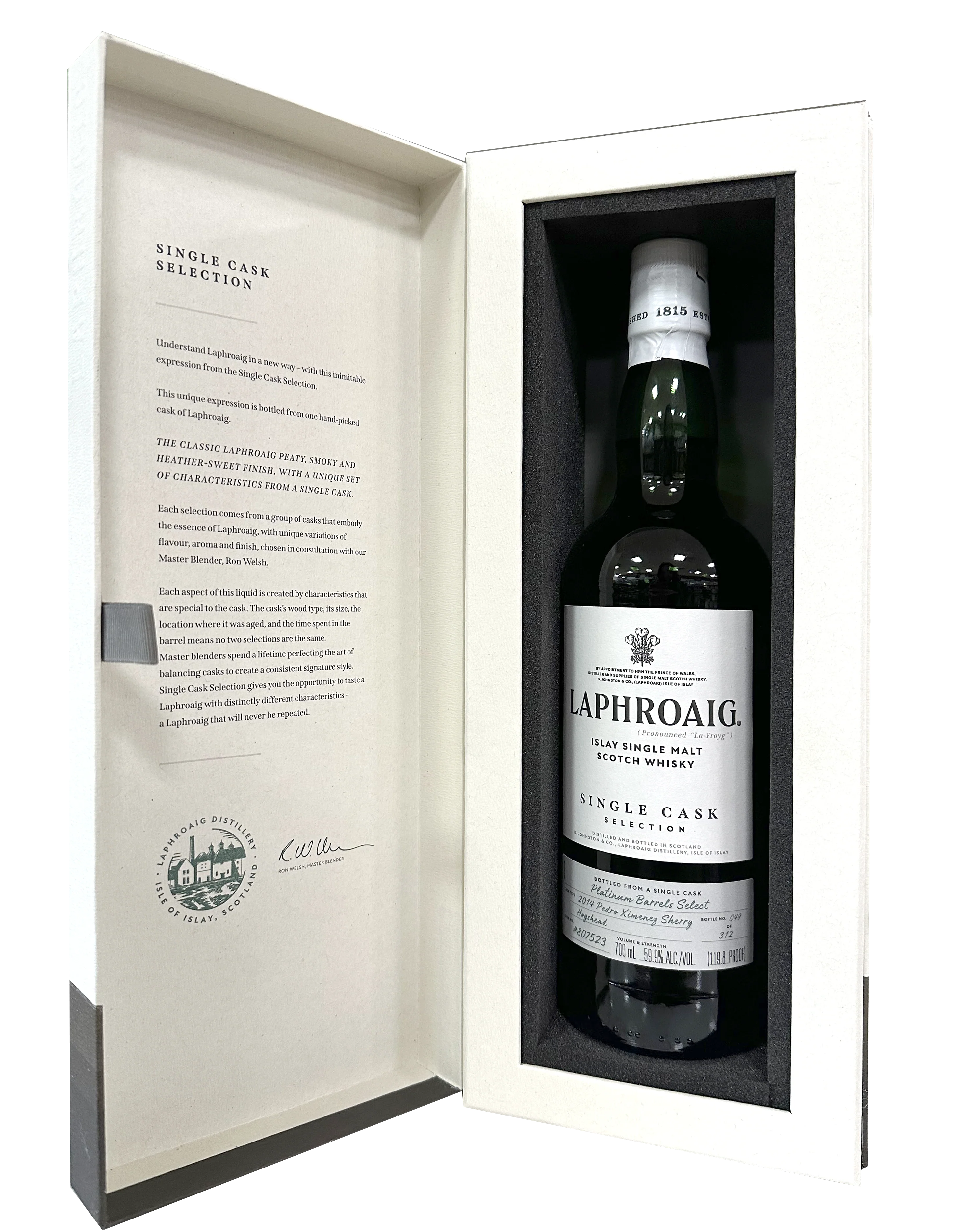 LAPHROAIG SCOTCH SINGLE MALT LIMITED SINGLE CASK SELECTION PX SHERRY CASK ISLAY 700ML - Image 2