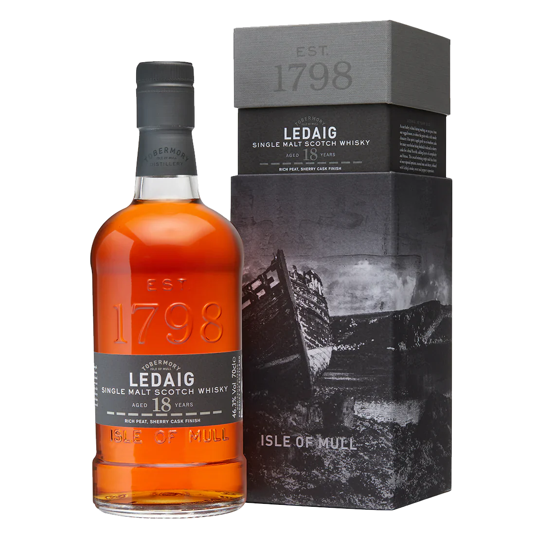 LEDAIG SCOTCH SINGLE MALT RICH PEAT SHERRY CASK FINISH ISLE OF MULL 18YR 700ML