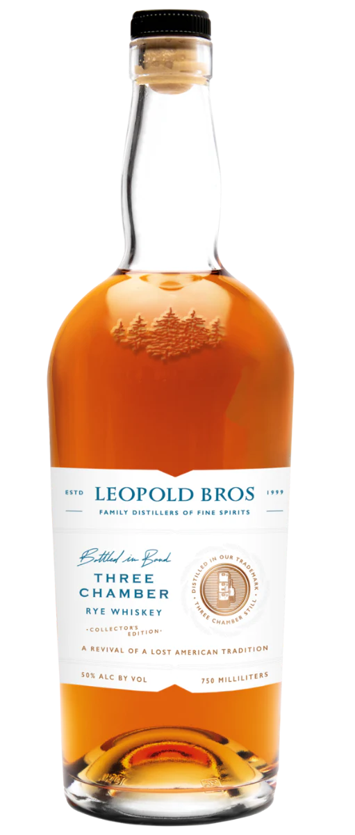 LEOPOLD BROS WHISKEY RYE THREE CHAMBER COLLECTORS EDITION BOTTLE IN BOND COLORADO 750ML