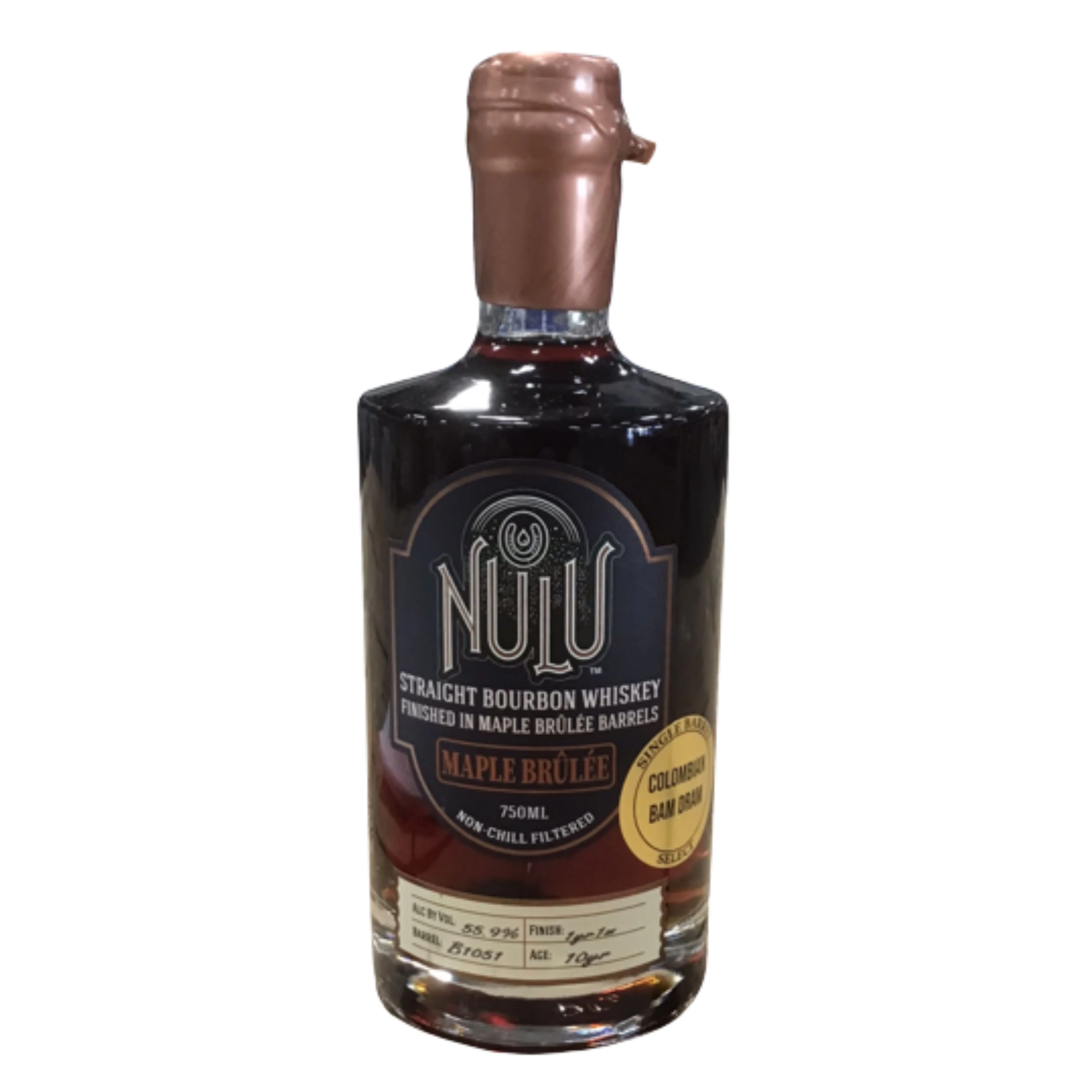 NULU BOURBON SINGLE COLOMBIAN BAM DRAM FINISHED IN MAPLE BRULEE BARRELS  KENTUCKY 10YR 750ML