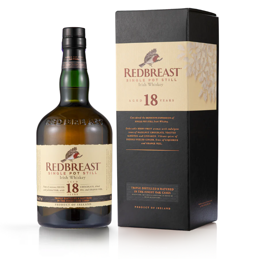 REDBREAST POT STILL IRISH WHISKEY TRIPLE DISTILLED AND MATURED IN FINEST OAK CASKS 18YR 750ML