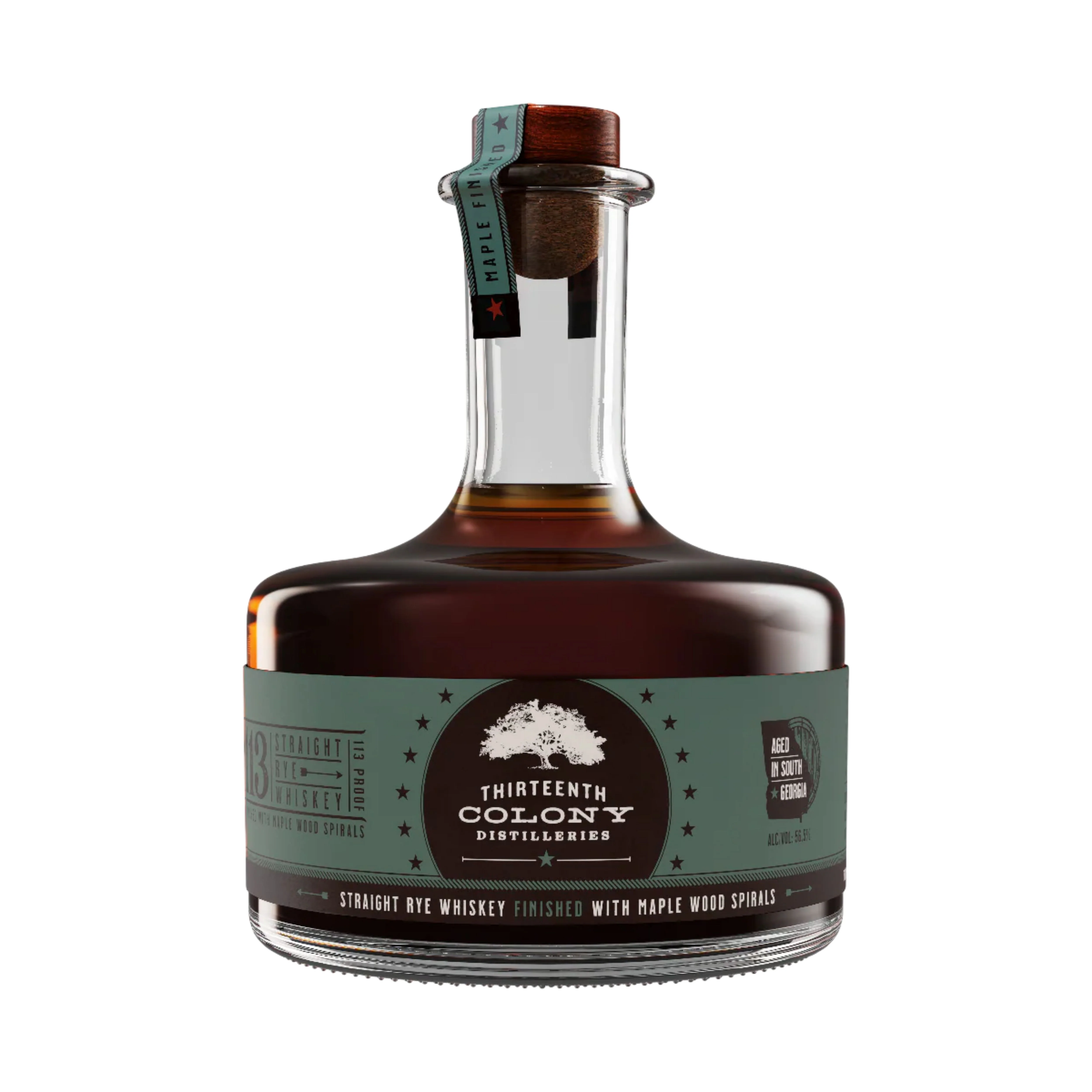 THIRTEENTH COLONY WHISKEY RYE 113 FINISHED WITH MAPLE WOOD SPIRALS GEORGIA 750ML