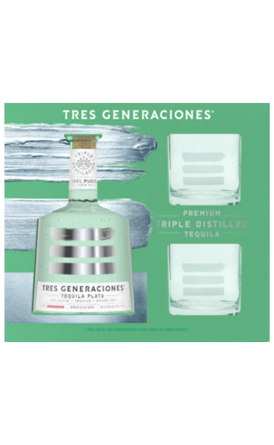 TRES GENERACIONES TEQUILA PLATA GFT PCK W/ 2 GLASSES 750ML