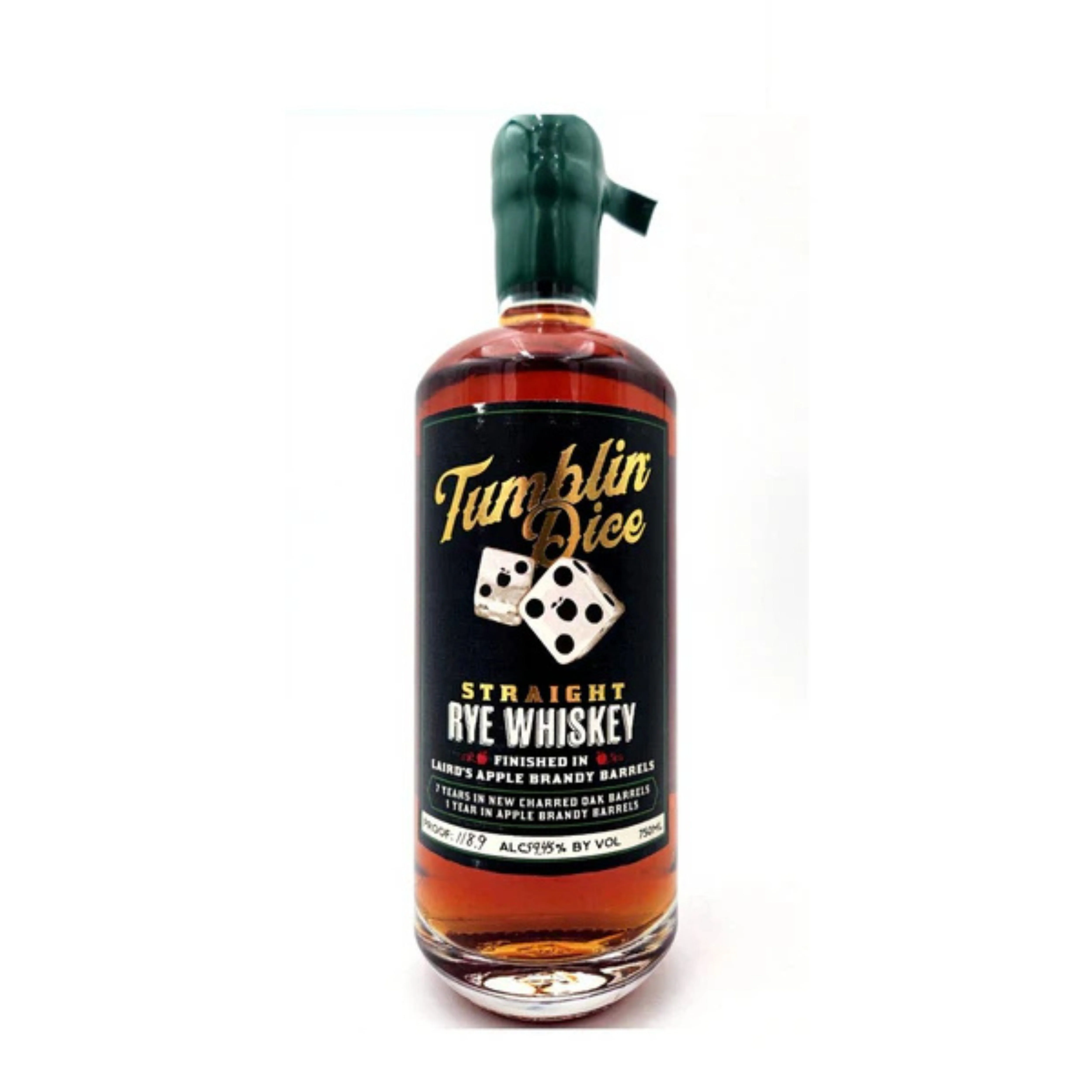 TUMBLIN DICE WHISKEY RYE BARREL PROOF FINISHED IN LAIRD APPLE BRANDY BARRELS INDIANA 7YR 750ML